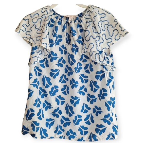 Rebecca Taylor Perla Ruffled Silk Blouse XS Snow Combo - Picture 7 of 16